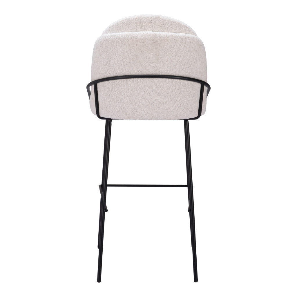 Set of Two 30" Ivory And Black Shearling And Steel Bar Height Bar Chairs