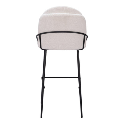Set of Two 30" Ivory And Black Shearling And Steel Bar Height Bar Chairs