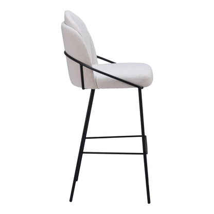 Set of Two 30" Ivory And Black Shearling And Steel Bar Height Bar Chairs