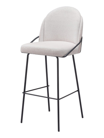 Set of Two 30" Ivory And Black Shearling And Steel Bar Height Bar Chairs