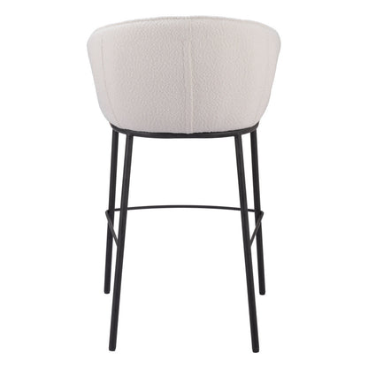 30" Ivory And Black Shearling And Steel Bar Height Bar Chair
