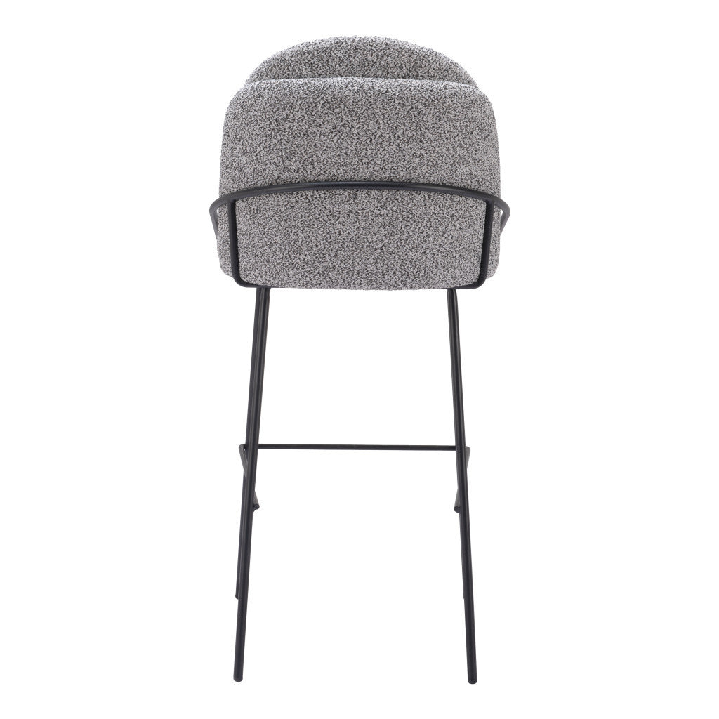 Set of Two 30" Light Gray And Black Shearling And Steel Bar Height Bar Chairs