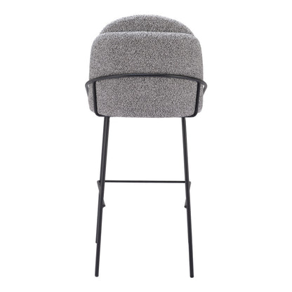 Set of Two 30" Light Gray And Black Shearling And Steel Bar Height Bar Chairs