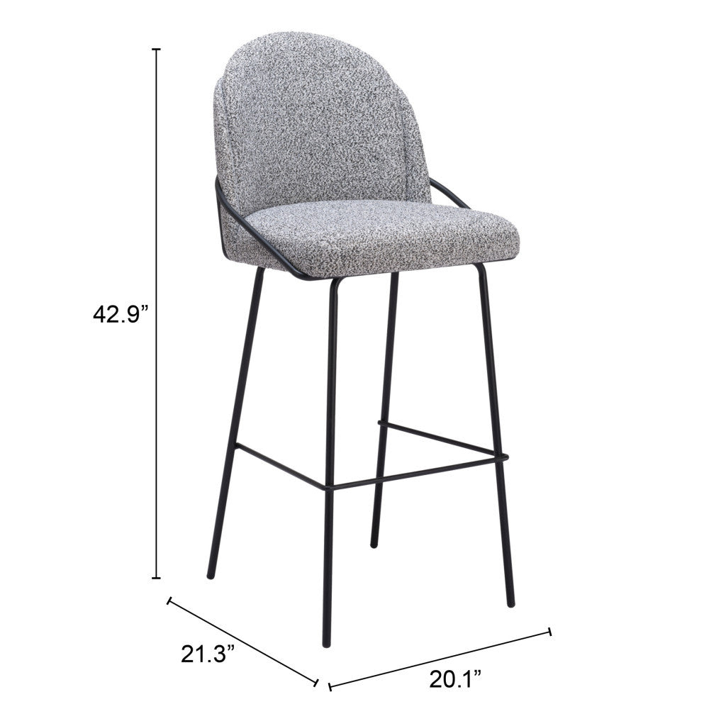 Set of Two 30" Light Gray And Black Shearling And Steel Bar Height Bar Chairs