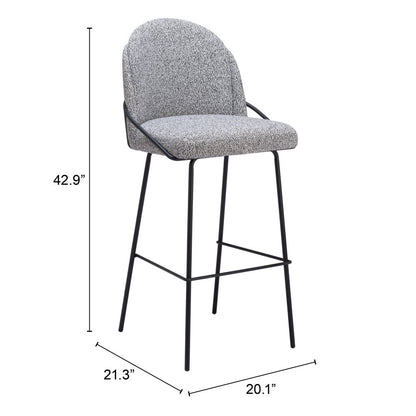 Set of Two 30" Light Gray And Black Shearling And Steel Bar Height Bar Chairs