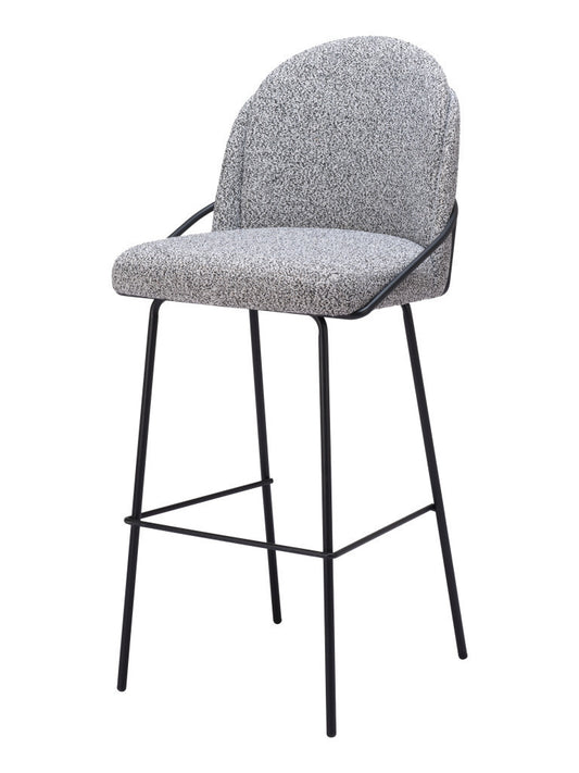 Set of Two 30" Light Gray And Black Shearling And Steel Bar Height Bar Chairs