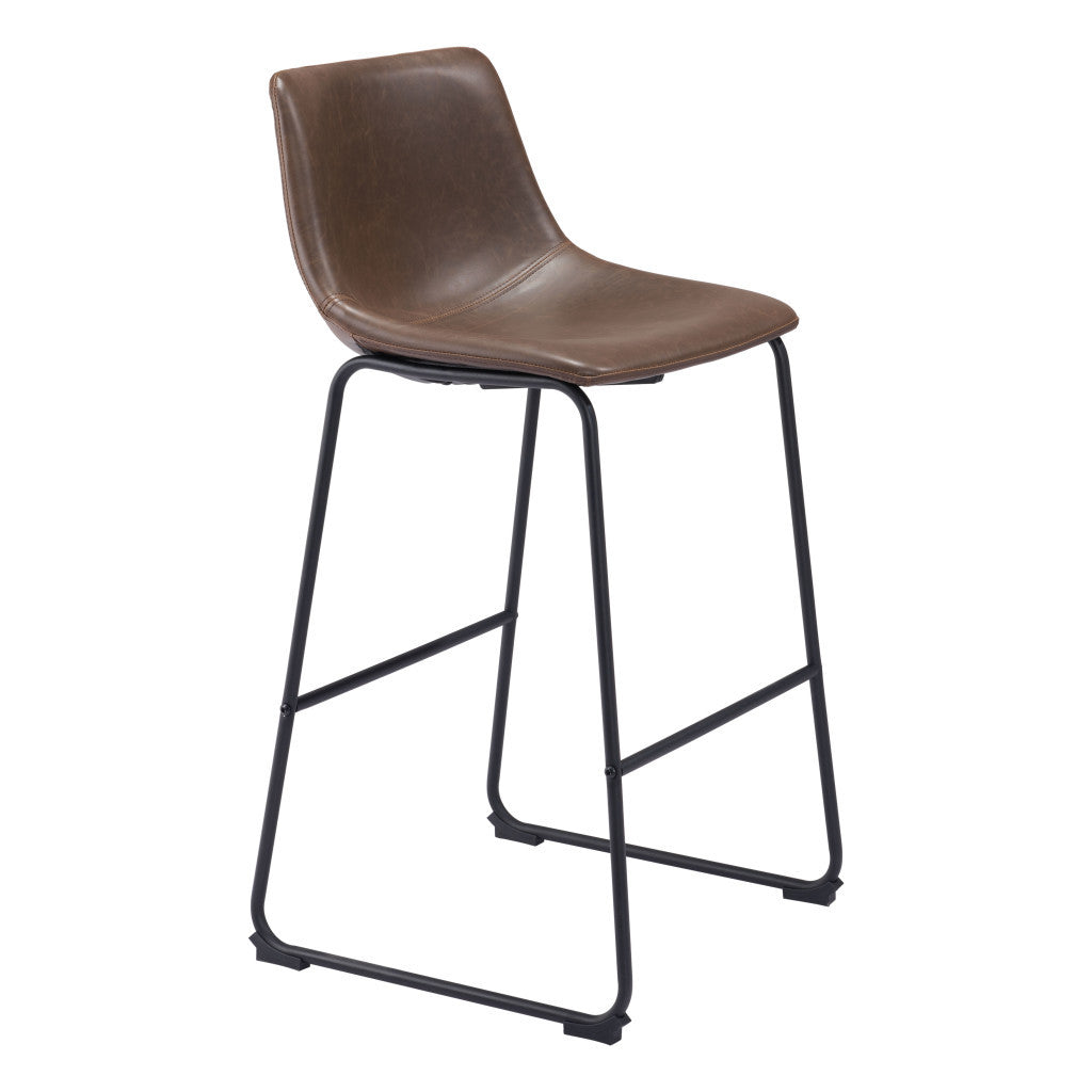 Set of Two 29" Espresso and Black Faux Leather and Steel Counter Height Bar Chairs