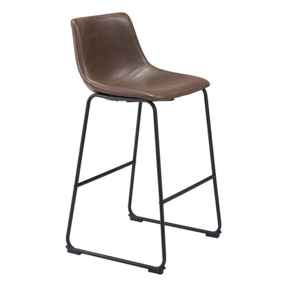 Set of Two 29" Espresso and Black Faux Leather and Steel Counter Height Bar Chairs