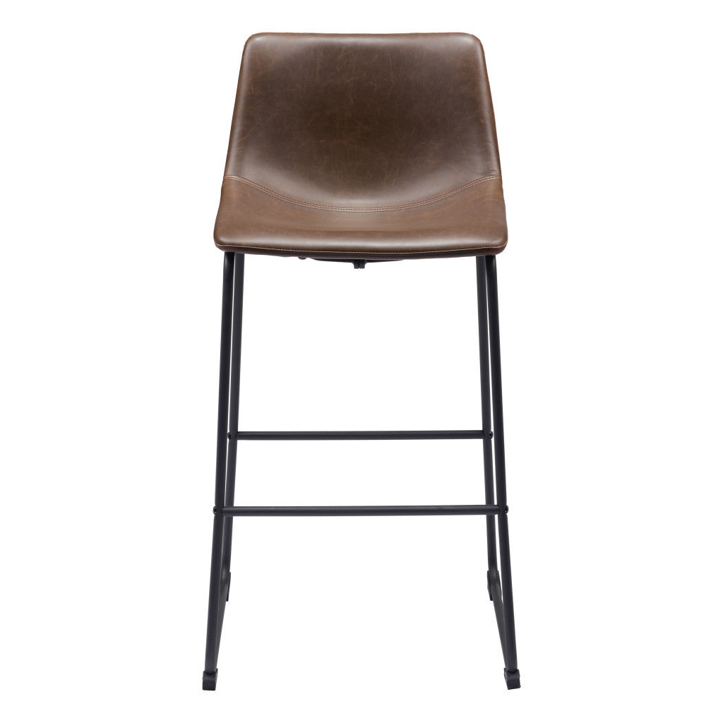 Set of Two 29" Espresso and Black Faux Leather and Steel Counter Height Bar Chairs