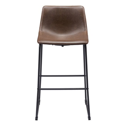 Set of Two 29" Espresso and Black Faux Leather and Steel Counter Height Bar Chairs