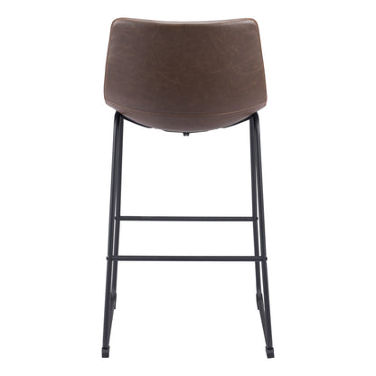 Set of Two 29" Espresso and Black Faux Leather and Steel Counter Height Bar Chairs