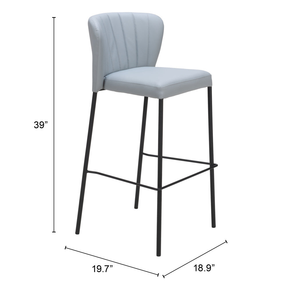 Set of Two 29" Gray And Black Faux Leather And Steel Bar Height Bar Chairs