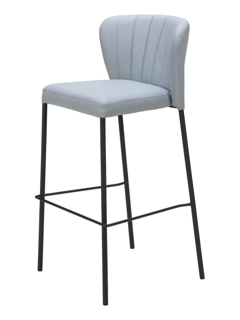 Set of Two 29" Gray And Black Faux Leather And Steel Bar Height Bar Chairs