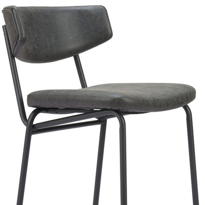 Set of Two 30" Black Faux Leather and Steel Low Back Bar Height Bar Chairs