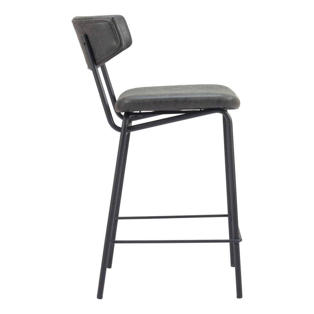 Set of Two 30" Black Faux Leather and Steel Low Back Bar Height Bar Chairs