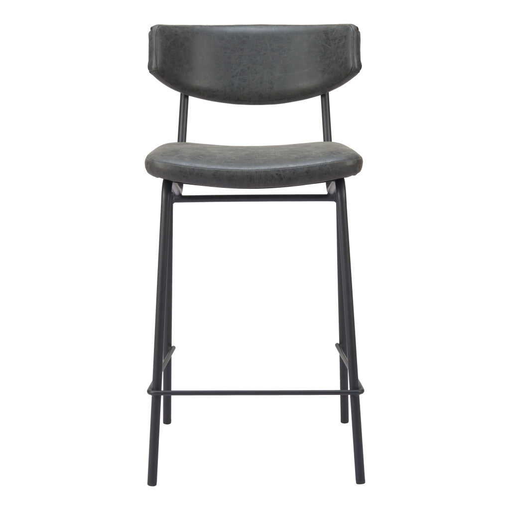Set of Two 30" Black Faux Leather and Steel Low Back Bar Height Bar Chairs