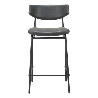 Set of Two 30" Black Faux Leather and Steel Low Back Bar Height Bar Chairs