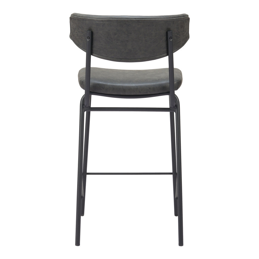 Set of Two 30" Black Faux Leather and Steel Low Back Bar Height Bar Chairs