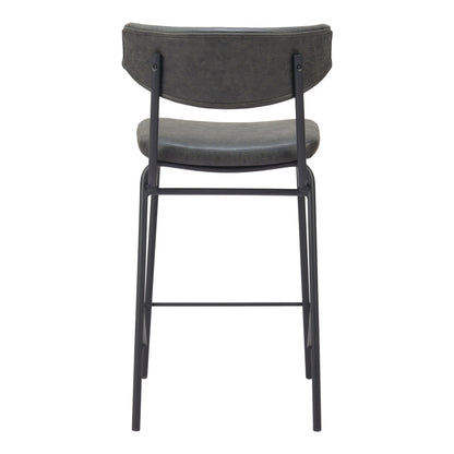 Set of Two 30" Black Faux Leather and Steel Low Back Bar Height Bar Chairs
