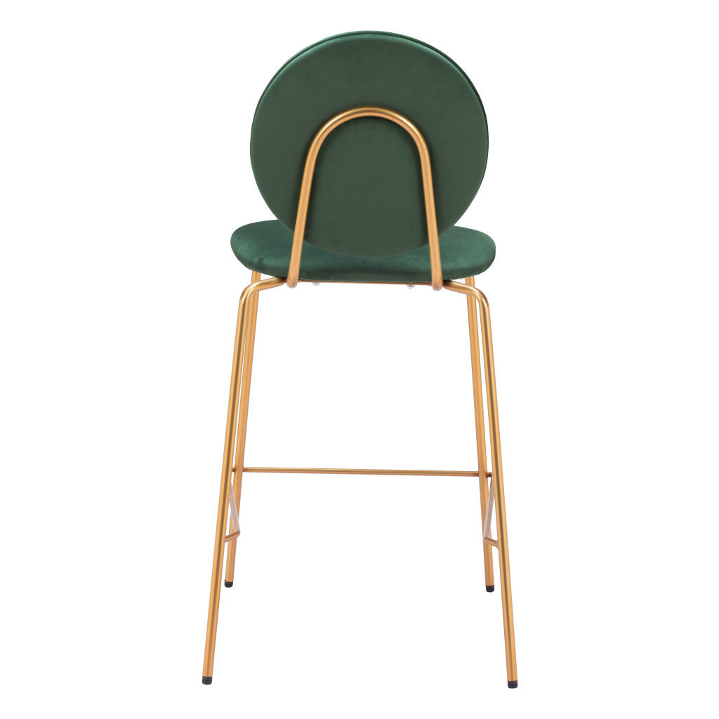 Set of Two 26" Green and Gold Velvet and Steel Counter Height Bar Chairs