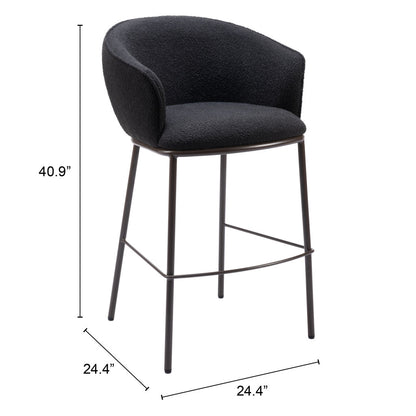 30" Black And Bronze Shearling And Steel Bar Height Bar Chair