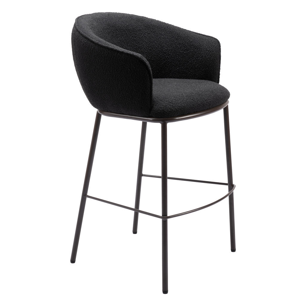 30" Black And Bronze Shearling And Steel Bar Height Bar Chair