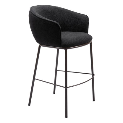 30" Black And Bronze Shearling And Steel Bar Height Bar Chair