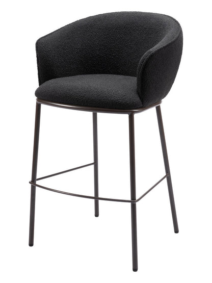 30" Black And Bronze Shearling And Steel Bar Height Bar Chair