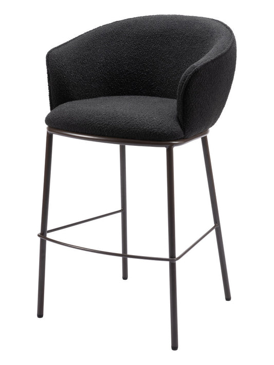 30" Black And Bronze Shearling And Steel Bar Height Bar Chair