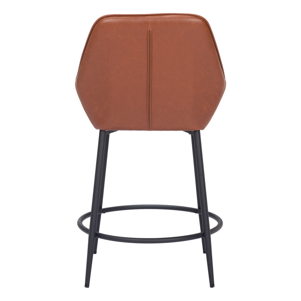 Set of Two 25" Brown And Black Faux Leather And Steel Counter Height Bar Chairs
