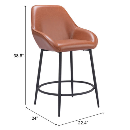 Set of Two 25" Brown And Black Faux Leather And Steel Counter Height Bar Chairs