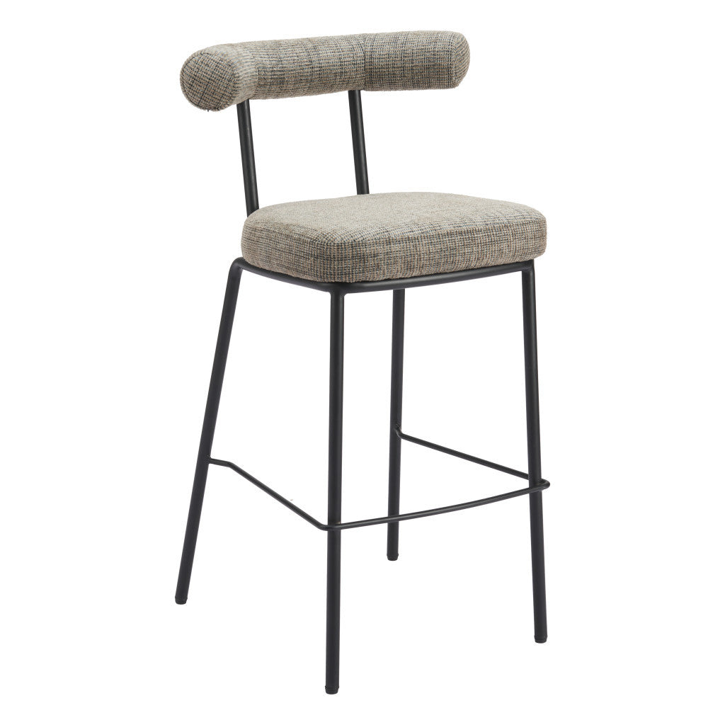 30" Green and Black Chenille and Steel Low Back Bar Height Bar Chair