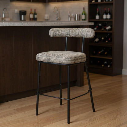 30" Green and Black Chenille and Steel Low Back Bar Height Bar Chair