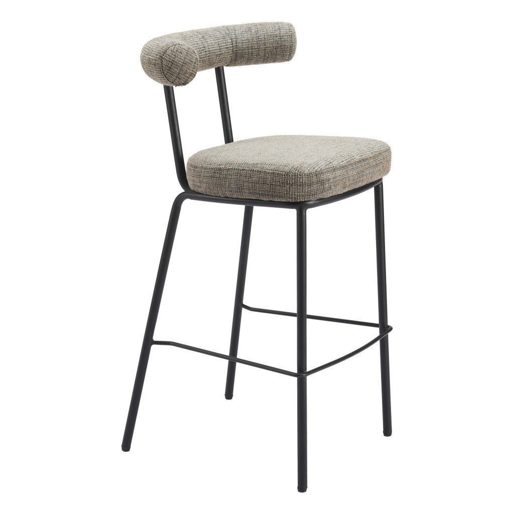 30" Green and Black Chenille and Steel Low Back Bar Height Bar Chair