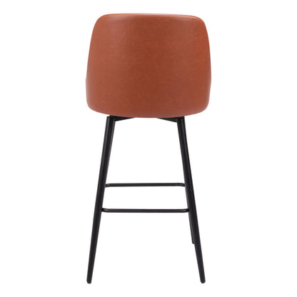 30" Brown And Black Faux Leather And Steel Bar Height Swivel Bar Chair
