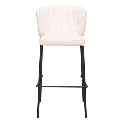 Set of Two 29" Cream And Black Faux Leather And Steel Bar Height Bar Chairs