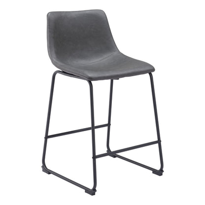 Set of Two 24" Charcoal and Black Faux Leather and Steel Counter Height Bar Chairs