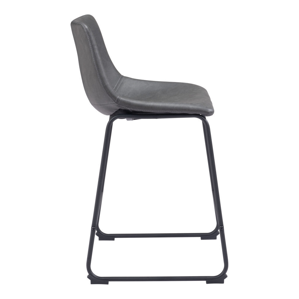 Set of Two 24" Charcoal and Black Faux Leather and Steel Counter Height Bar Chairs