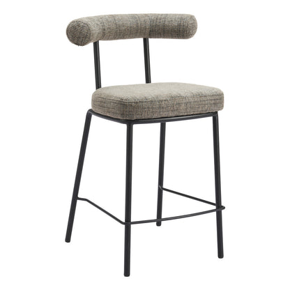 26" Green and Black Chenille and Steel Low Back Counter Height Bar Chair