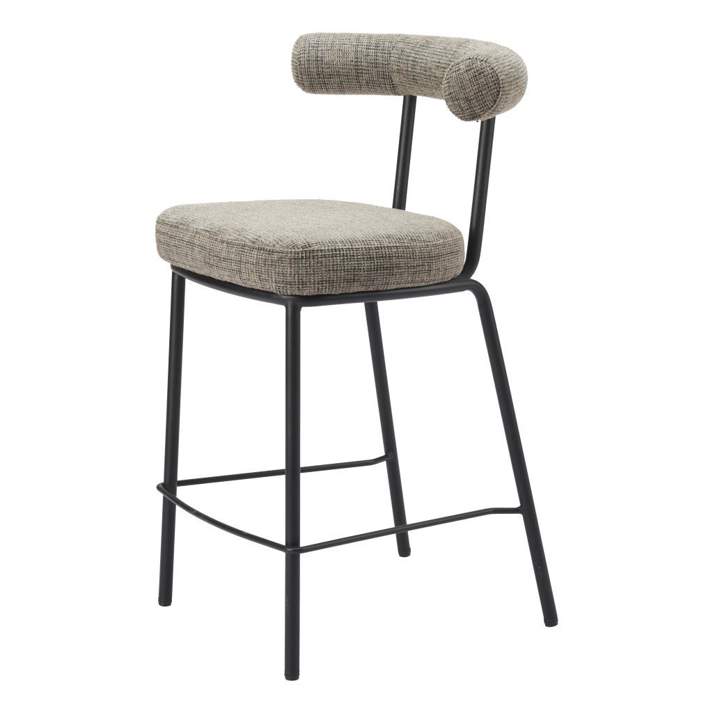 26" Green and Black Chenille and Steel Low Back Counter Height Bar Chair