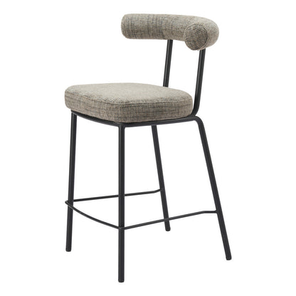 26" Green and Black Chenille and Steel Low Back Counter Height Bar Chair