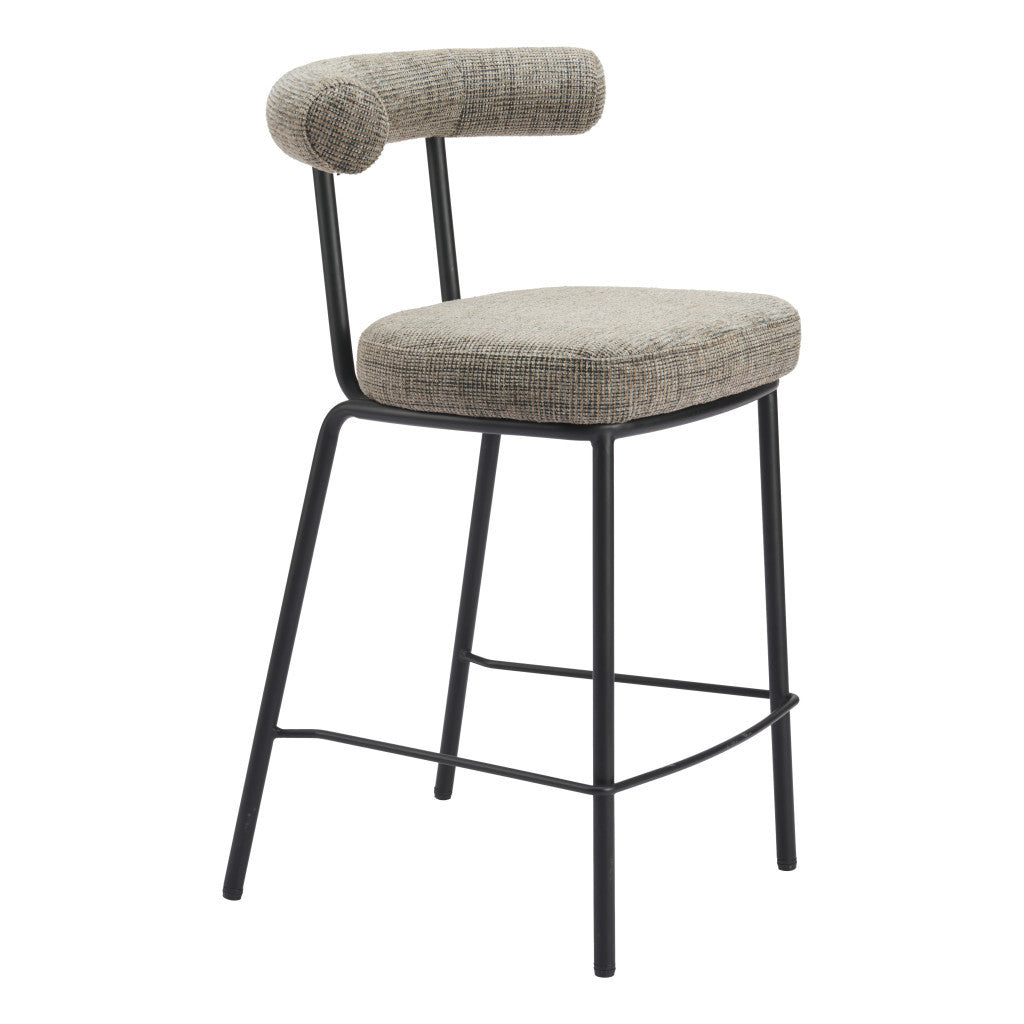 26" Green and Black Chenille and Steel Low Back Counter Height Bar Chair
