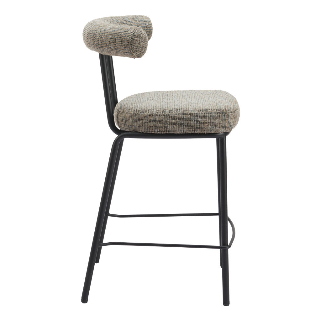 26" Green and Black Chenille and Steel Low Back Counter Height Bar Chair