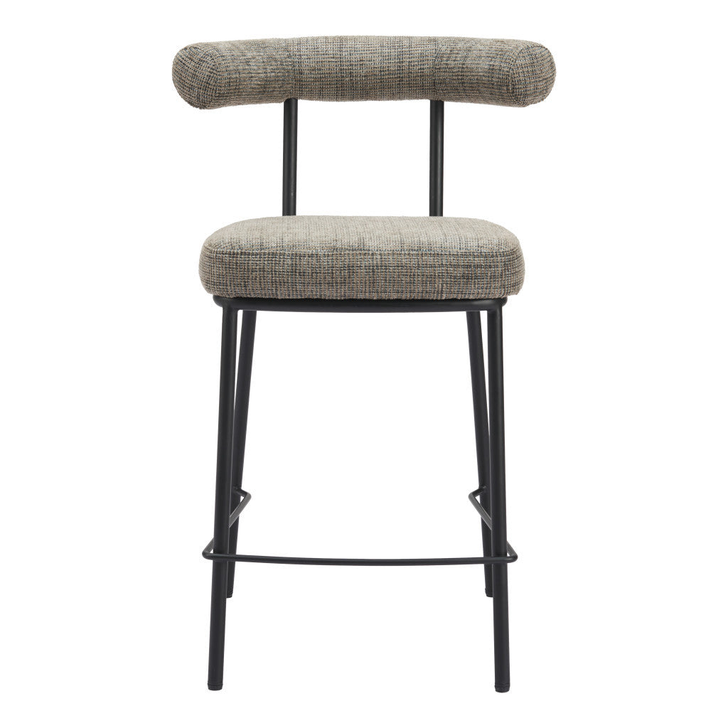 26" Green and Black Chenille and Steel Low Back Counter Height Bar Chair