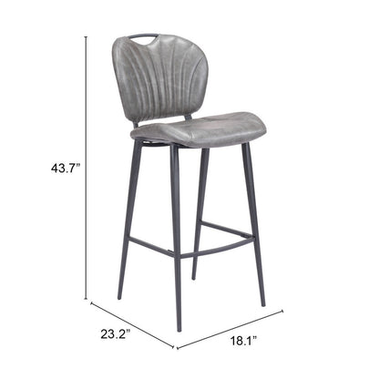 30" Gray And Black Faux Leather And Steel Low Back Bar Height Bar Chair