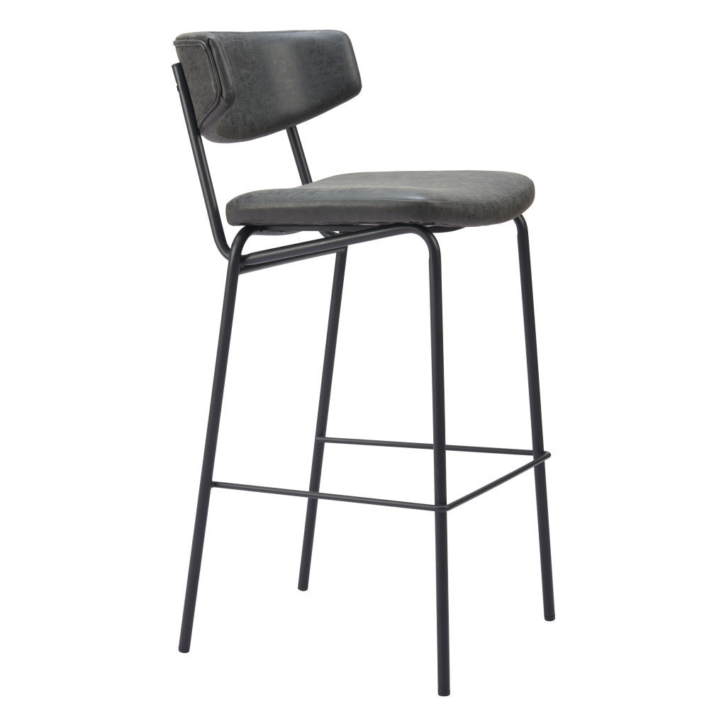 Set of Two 26" Black Faux Leather and Steel Low Back Counter Height Bar Chairs