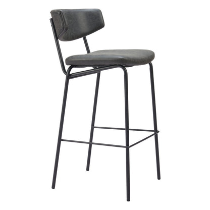 Set of Two 26" Black Faux Leather and Steel Low Back Counter Height Bar Chairs