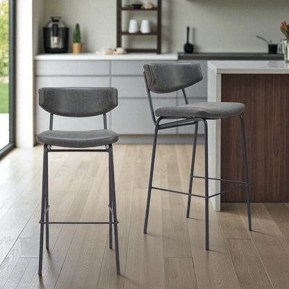 Set of Two 26" Black Faux Leather and Steel Low Back Counter Height Bar Chairs