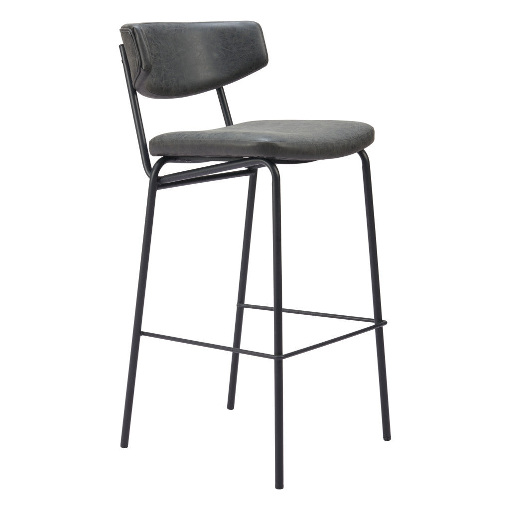 Set of Two 26" Black Faux Leather and Steel Low Back Counter Height Bar Chairs