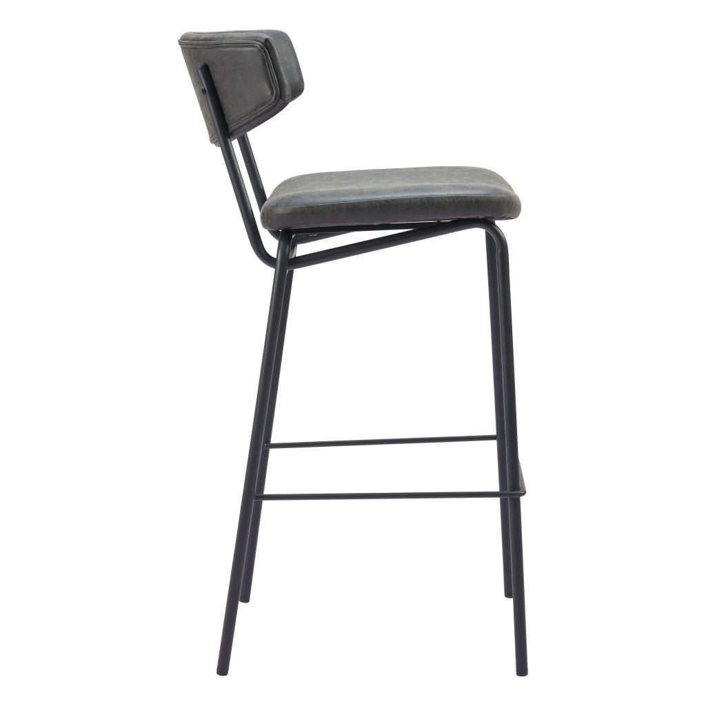 Set of Two 26" Black Faux Leather and Steel Low Back Counter Height Bar Chairs